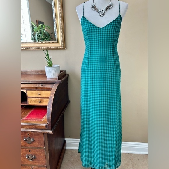 Nasty Gal Green Check Cross Back Cowl Maxi Midi Slip Dress Size 8 - Picture 2 of 12